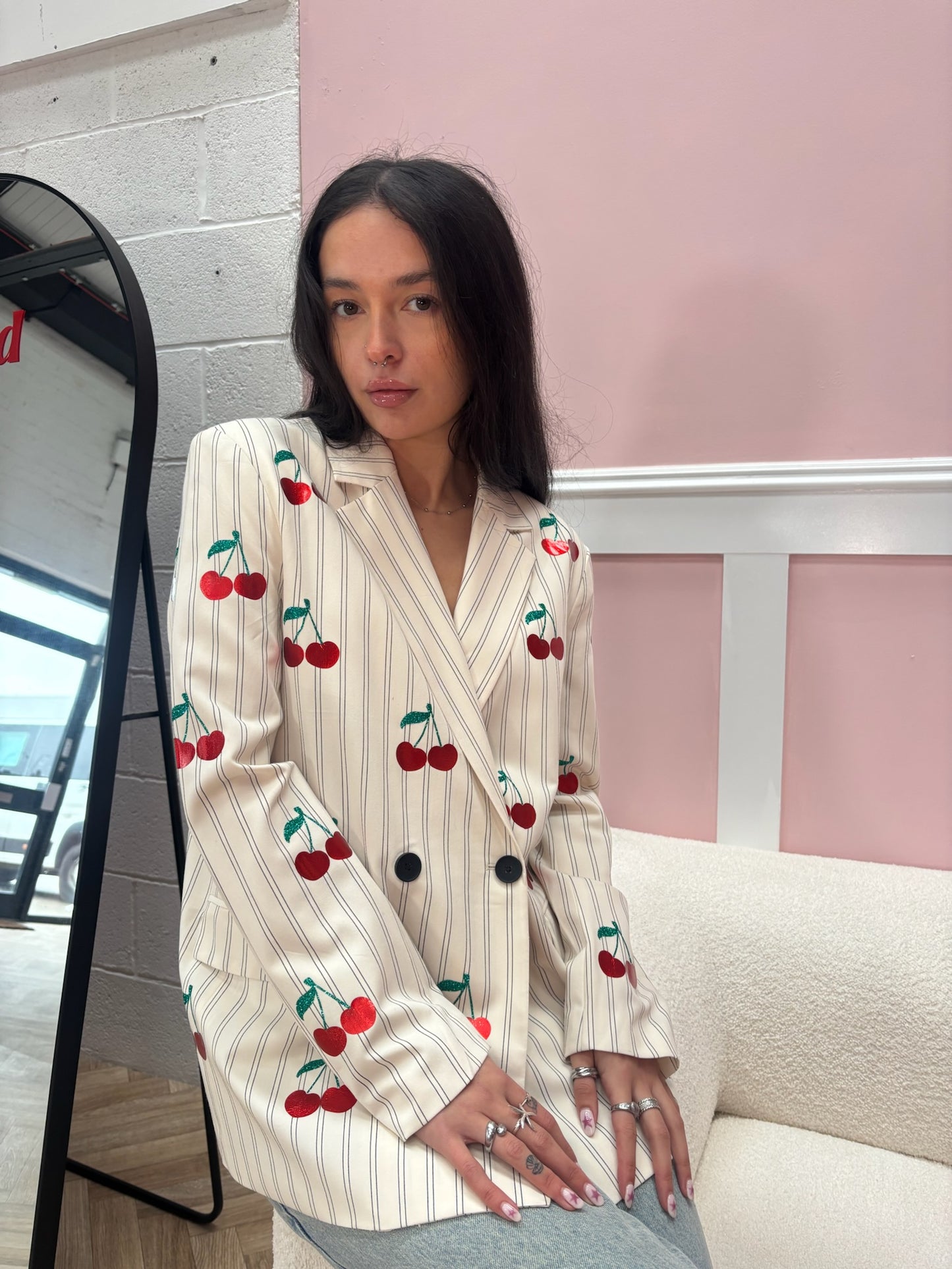 Cherry Pinstripe Blazer