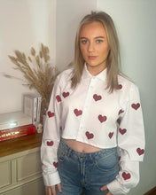 Load image into Gallery viewer, Heart on my sleeve, white cropped shirt
