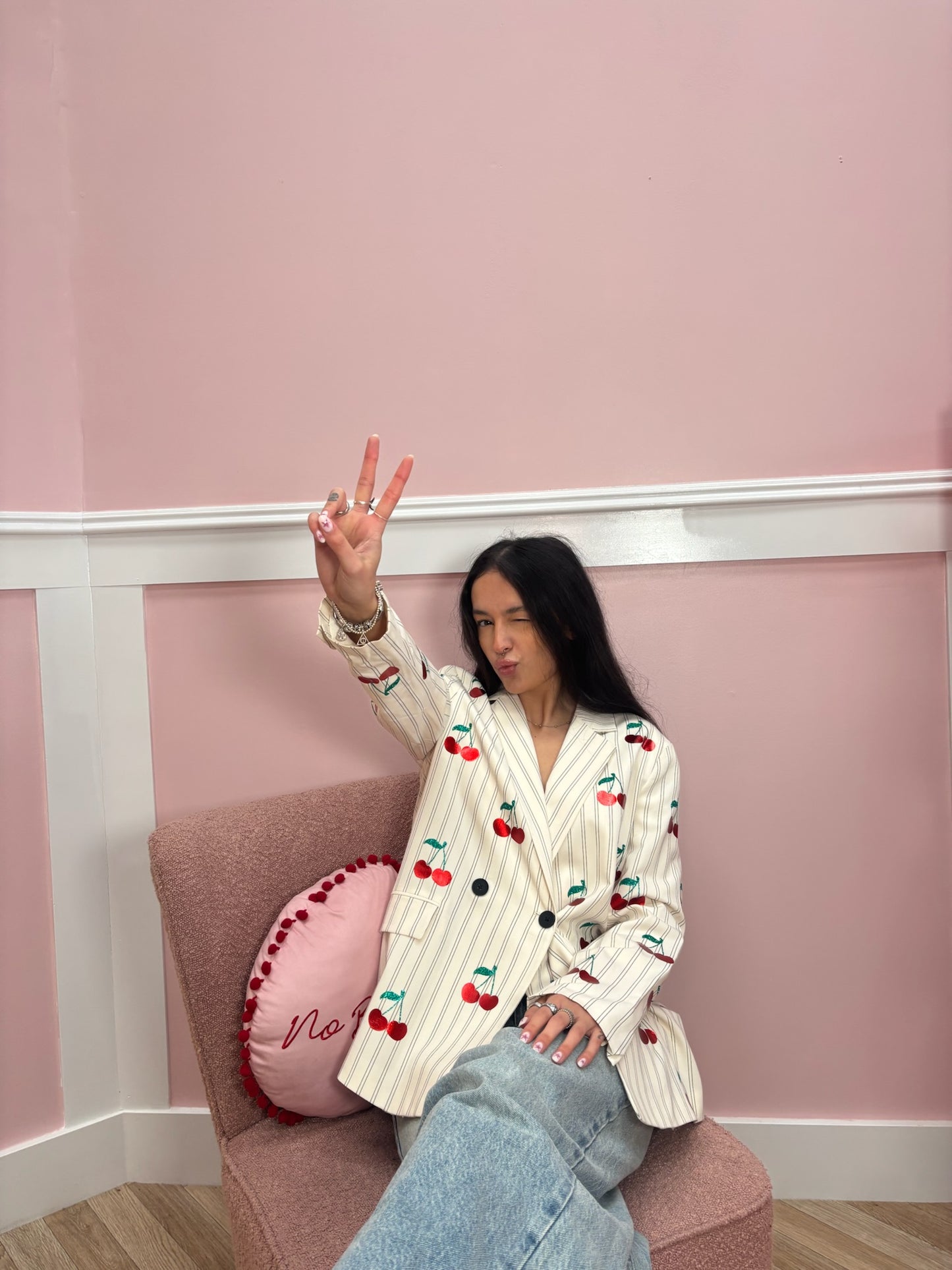 Cherry Pinstripe Blazer