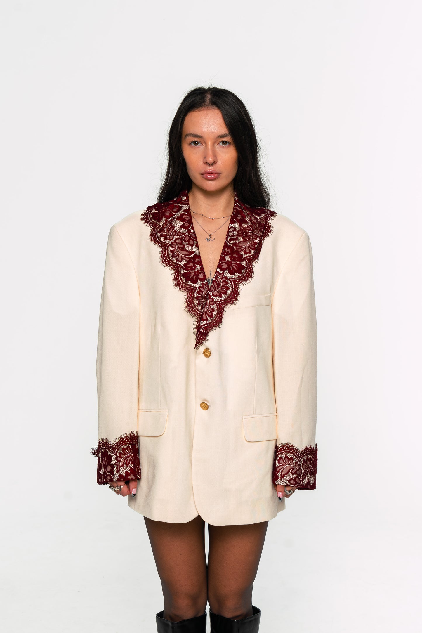 Cream Lace trimmed Blazer